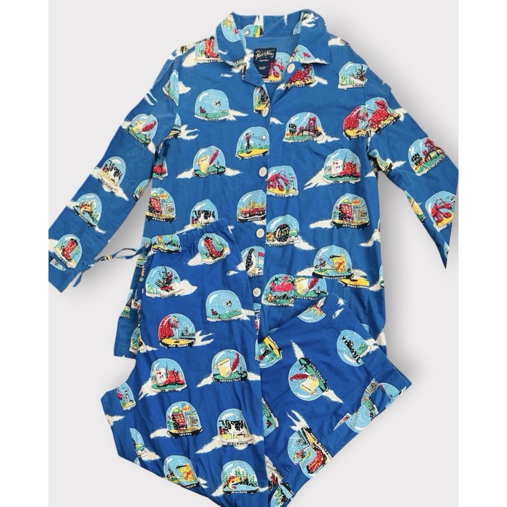 Nick & Nora Snow Globe Fifty States USA Pajamas Set Shirt Pants XL